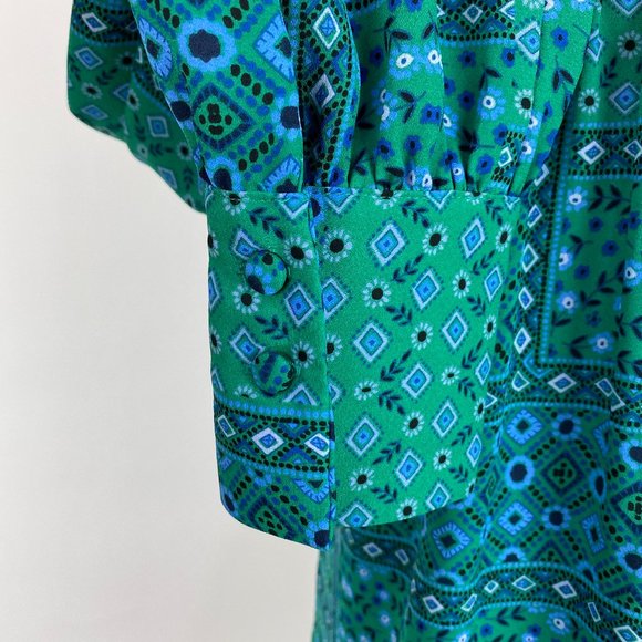 LOFT Teal Green Ditsy Floral Print Top Babydoll - Picture 8 of 9